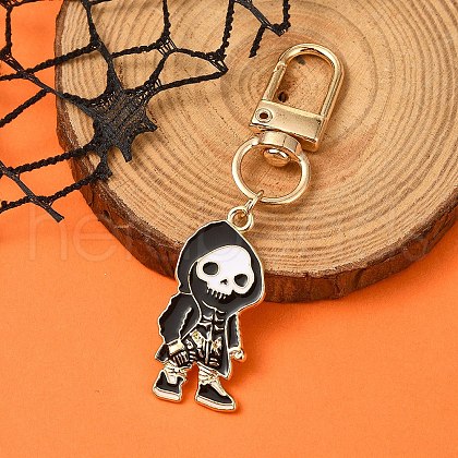 Halloween Skeleton Alloy Enamel Pendant Decoration HJEW-YW00033-02-1