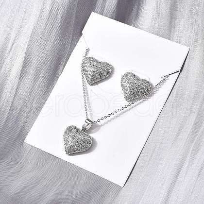 Heart Brass Micro Pave Cubic Zirconia Stud Earrings & Pendant Necklaces Sets SJEW-Z002-05P-1