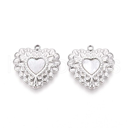 304 Stainless Steel Pave Natural White Shell Pendants STAS-N109-203P-1
