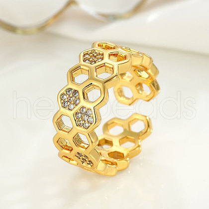 Fashionable Brass Micro Pave Cubic Zirconia Adjustable Cuff Rings FS-WG530FC-02-1