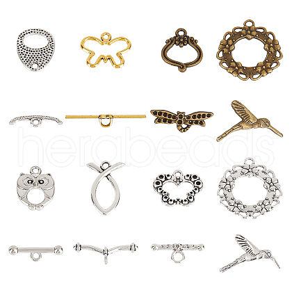   48pcs 8 styles Tibetan Style Alloy Toggle Clasp Rhinestone Settings FIND-PH0020-10-1