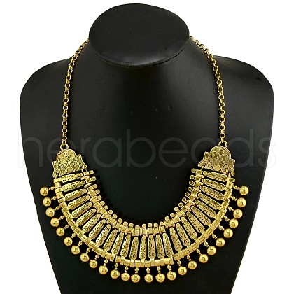 Tibetan Style Alloy Turkish Coin Tassel Chunky Bib Necklaces for Women FS-WG6DA7E-02-1