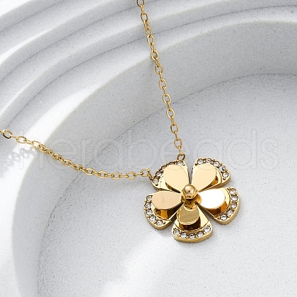 304 Stainless Steel Crystal Rhinestone Flower Necklaces NJEW-R026-03G-1