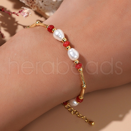 Adjustable Bohemian Style Red Agate Beads Bracelets Imitation Pearl Beads Jewelry for Women ZX8260-1