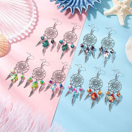 5Pairs 5 Colors Alloy & Synthetic Turquoise Chandelier Earrings EJEW-JE06339-01-1