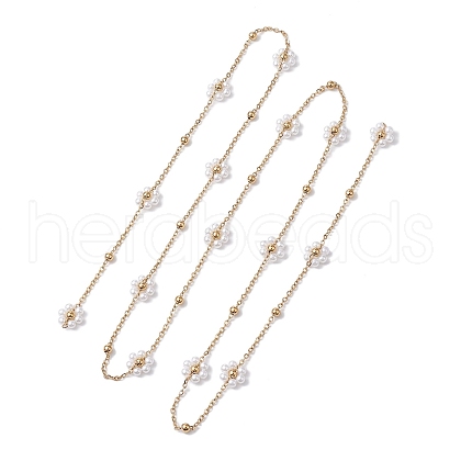 Flower Handmade Acrylic Imitation Pearl Beaded Link Chain AJEW-JB01208-01-1