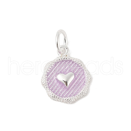 925 Sterling Silver Enamel Flat Round with Heart Charms with Jump Rings and 925 Stamp STER-D288-04S-05-1