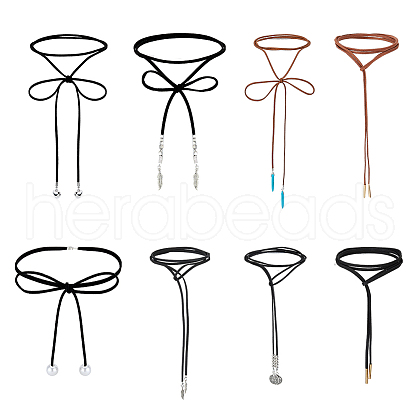 FIBLOOM 8Pcs 8 Style Faux Suede & Nylon Cord Lariat Necklaces Set NJEW-FI0001-32-1