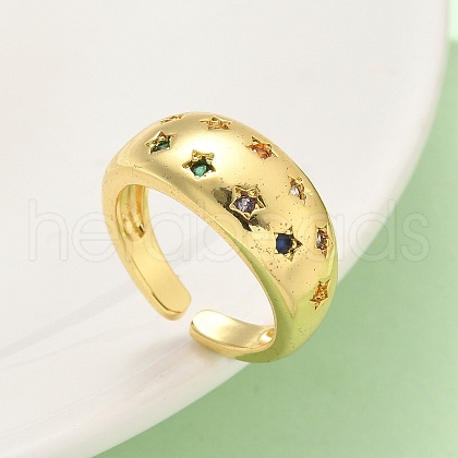 Brass Micro Pave Cubic Zirconia Adjustable Cuff Rings RJEW-V009-08G-1