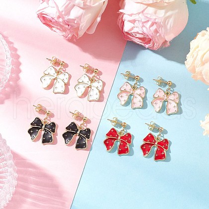 Bowknot Alloy Enamel Dangle Stud Earrings EJEW-JE06449-1