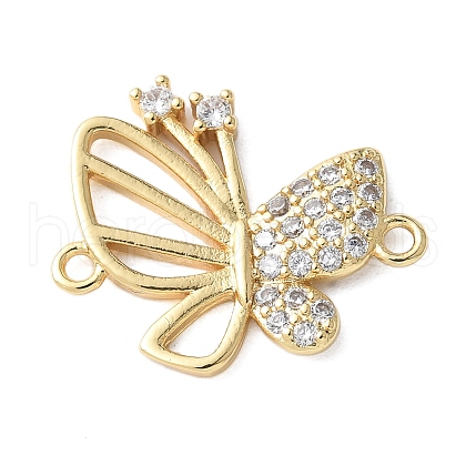 Brass Micro Pave Clear Cubic Zirconia Hollow Butterfly Connector Charms KK-A252-03G-1