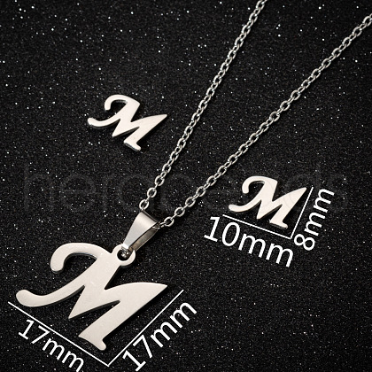 201 Stainless Steel Pendant Necklaces & Stud Earrings Sets WG00841-19-1