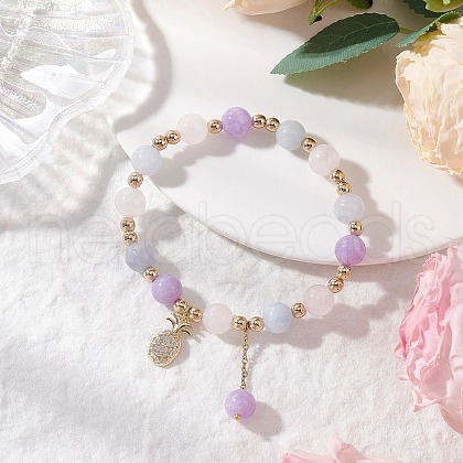 Natural Aquamarine & Rose Quartz & Amethyst Round Beaded Bracelets BJEW-JB11933-03-1
