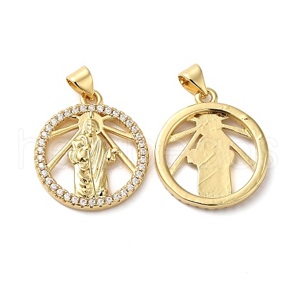 Rack Plating Brass Pave Cubic Zirconia Pendants KK-O142-15G-1