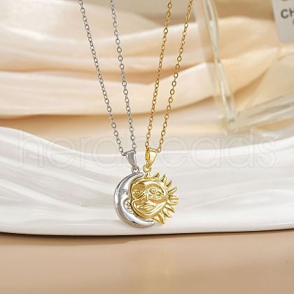 2Pcs Sun & Moon Brass Magnetic Pendant Necklaces for Unisex WG95FFA-03-1
