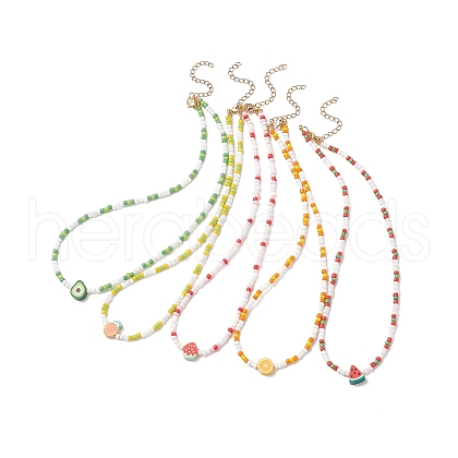 Summer Theme Handmade Polymer Clay Fruit Bead Necklaces NJEW-JN04157-1