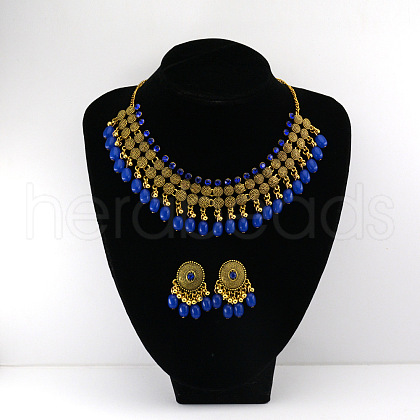 Oval Bohemian Style Alloy with Resin Tassel Pendant Necklace & Stud Earring Sets FS-WGB129C-03-1