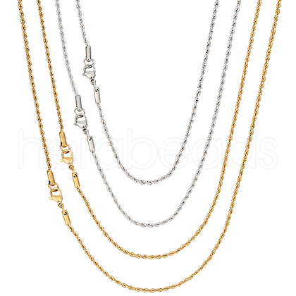 GOMAKERER 4Pcs 4 Style Rack Plating 304 Stainless Steel Twist Rope Chain Necklaces NJEW-GO0001-03A-1