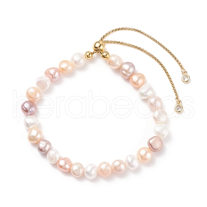 Mother's Day Jewellery Natural Pearl Beaded Slider Bracelet for Women BJEW-JB08330-02-1