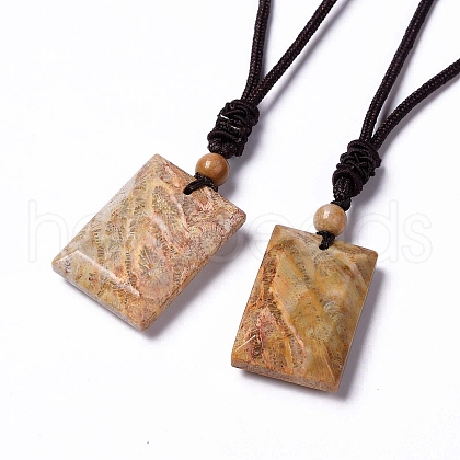 Dyed Natural Fossil Coral Rectangle Pendant Necklace for Women NJEW-C002-02B-1