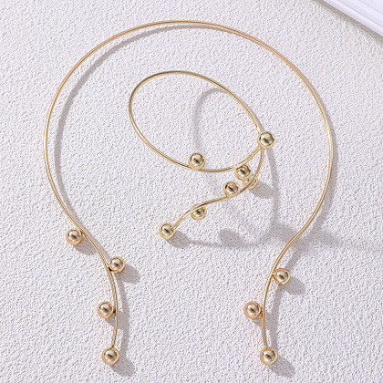 Zinc Alloy Round Beaded Choker & Cuff Bangles Sets FS-WGEFCD5-04-1