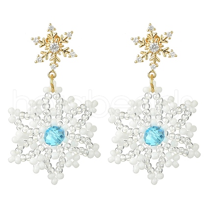 Christmas Snowflake Glass Seed Braided Dangle Earrings EJEW-MZ00233-05-1