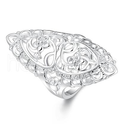 Classic Silver Plated Brass Filigree Flower Finger Rings for Lady RJEW-BB00730-7-1