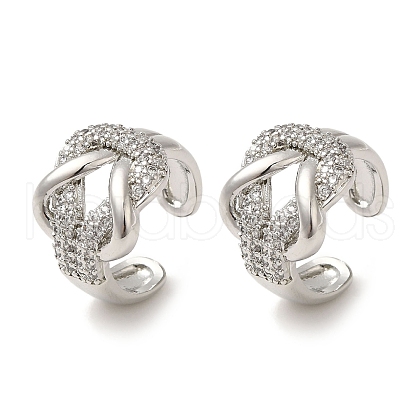Rack Plating Brass Micro Pave Clear Cubic Zirconia Knot Cuff Earrings for Women EJEW-P280-10P-1