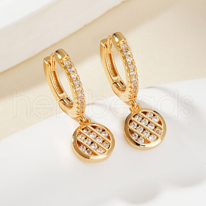 Chic Grid Brass Clear Cubic Zirconia Flat Round Hoop Earrings ZR6558-1-1