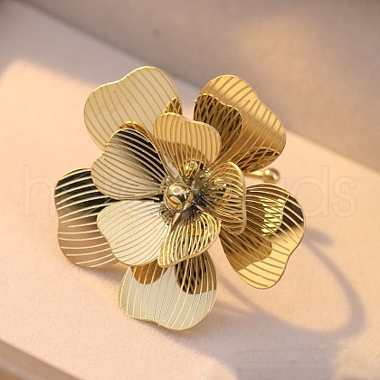 Flower 304 Stainless Steel Adjustable Finger Rings for Women FS-WGB09C1-01-1