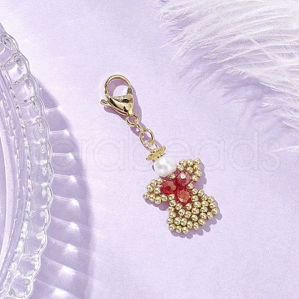 Angel Glass Pearl & Glass Seed Beaded Pendant Decorations HJEW-MZ00210-01-1