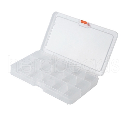15 Grids Transparent Rectangle Plastic Beads Storage Containers PAAG-PW0012-03-1