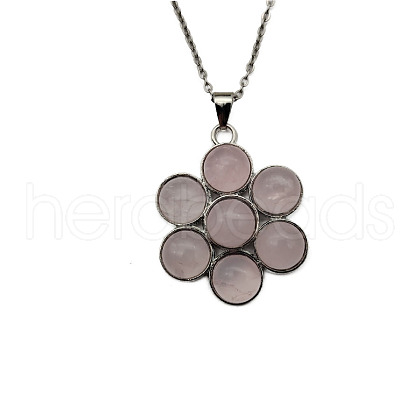 Natural Rose Quartz Flower Pendant Necklace FO7861-18-1