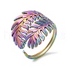 Ion Plating(IP) 304 Stainless Steel Leaf Open Cuff Ring for Women RJEW-M149-23RC-3