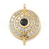 Rack Plating Brass Pave Clear & Black Cubic Zirconia Eye Connector Charms KK-A234-041G-1