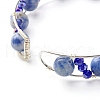 Natural Blue Spot Jasper Beads Cuff Bangle BJEW-TA00023-04-5