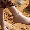 Bohemian Brass & Acrylic Flat Round Link Chain Anklets with Colorful Rectangle Tassel AJEW-Z046-03G-1