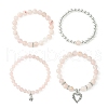 4Pcs 4 Style Natural Rose Quartz Beaded Stretch Bracelets Set BJEW-JB09524-3