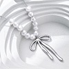 304 Stainless Steel & ABS Imitation Pearl Beaded Bowknot Pendant Necklaces NJEW-R026-27P-2