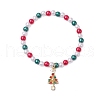 5Pcs 5 Styles Christmas Theme Acrylic Imitation Pearl & Alloy Enamel Stretch Charm Bracelet Sets for Women BJEW-JB11199-3