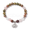 Natural Unakite & White Jade & Rose Quartz & Polychrome Jasper Round Beaded Stretch Bracelets BJEW-JB11953-02-2