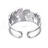 304 Stainless Steel Leaf Wrap Open Cuff Ring RJEW-T023-49P-2