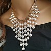 Alloy & Plastic Imitation Pearl Round Beaded Tassel Bib Necklaces for Women FS-WG430C8-01-2