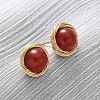 Brass Natural Carnelian Stud Earrings EJEW-Q043-01G-1
