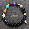 12 Zodiac Sign Natural Black Obsidian Round Beads & Synthetic Mixed Gemstone Beads Charm Bracelets for Men Women WG666A9-05-1
