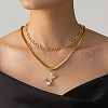 Vintage Stainless Steel & Brass Snake Chain Double-layered Clear Cubic Zirconia Bird Pendant Necklaces IF6891-3