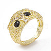 Cubic Zirconia Owl Open Cuff Rings RJEW-P079-01G-02-1