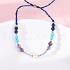 Faceted Round Natural Lapis Lazuli & Turquoise & Amethyst & Quartz Crystal Braided Bead Bracelets BJEW-F493-09G-04-4
