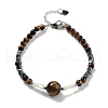 Natural Tiger Eye Round & Synthetic Non-magnetic Hematite & White Shell Beaded Bracelets for Women BJEW-K251-02G-2