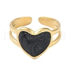 Ion Plating(IP) 304 Stainless Steel Enamel Heart Cuff Finger Rings RJEW-L107-059G-02-2